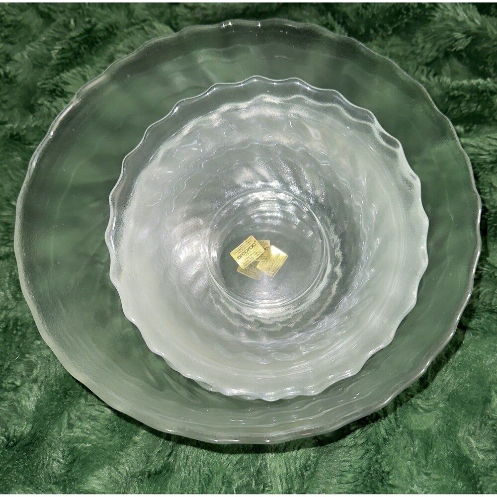 5 Pc Arcoroc Seabreeze Salad Bowl  Set | Clear Swirls | Scalloped Edge